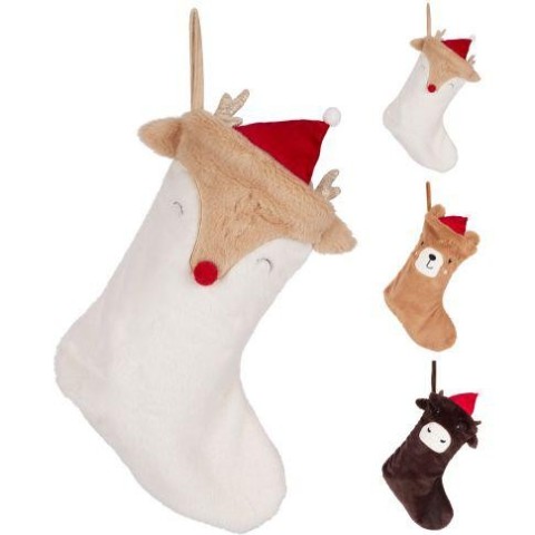 CALZA NATALE ANIMALI 40CM 3ASS